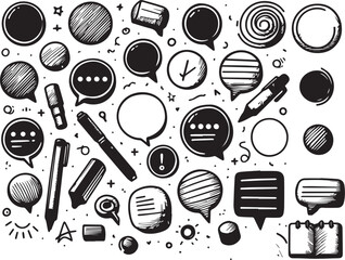 Hand drawn circle highlighter line sketch set. Vector marker circular lines, doodle round circles for message note mark design element. Pencil or pen bubble sketch