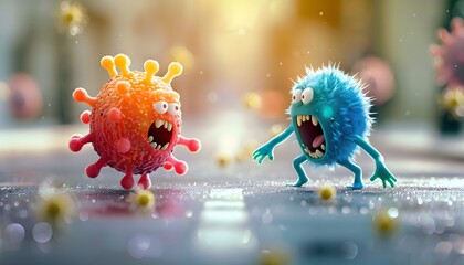 Fototapeta premium Cartoon Virus Confrontation
