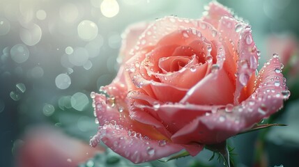 Rose with raindrop and bokeh background with copy space