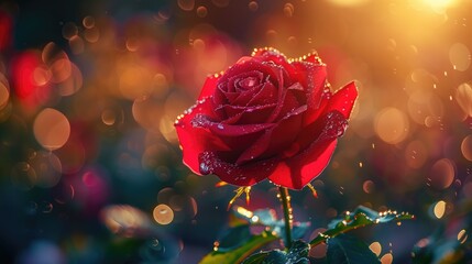 Rose with raindrop and bokeh background with copy space