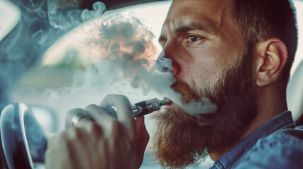 man in car vaping 