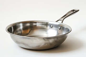 Stainless steel frying pan isolated on white background