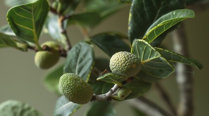 Feijoa grapes that are ripe on an indoor tree very detailed and realistic shape