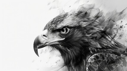 Designer painted a monochrome abstract portrait of an eagle's head.
