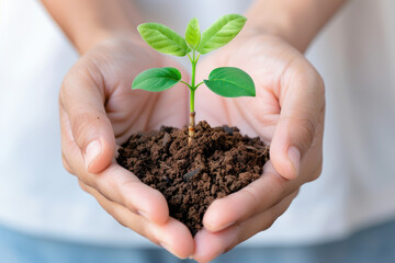Seedling in the hands of a person. The concept of a new life, ecology and environmental protection.