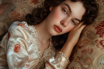 Serene Portrait of a Young Woman in Vintage Attire