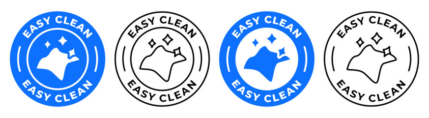 Easy clean label. Napkin and shiny surface icon. Wipe vector illustration. Cleaning service logo. Housekeeping sign. Household symbol or emblem for product packaging. Easy clean blue badge.