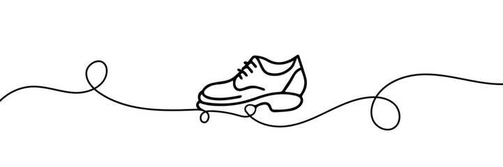 Classic men's shoe in continuous line art drawing style. Dress shoes minimalist black linear sketch isolated on white background. Vector illustration