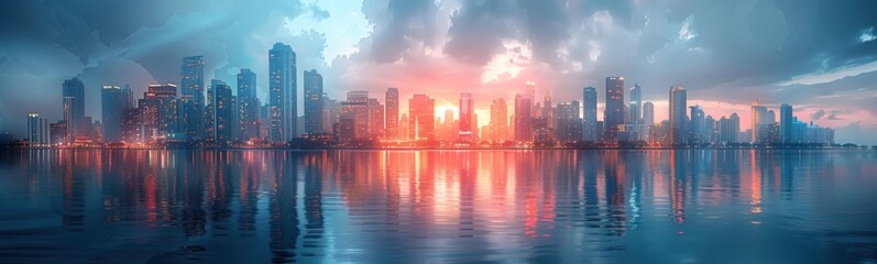 Fototapeta premium City skyline with a lot of tall buildings, Banner