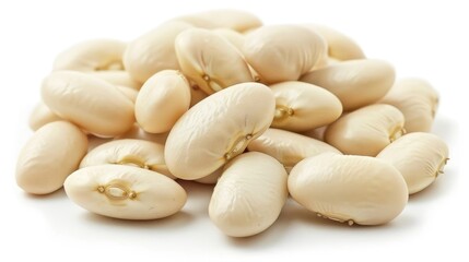 A pile of white beans isolated on a white background.