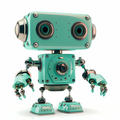 3D cute robot in white background vector image