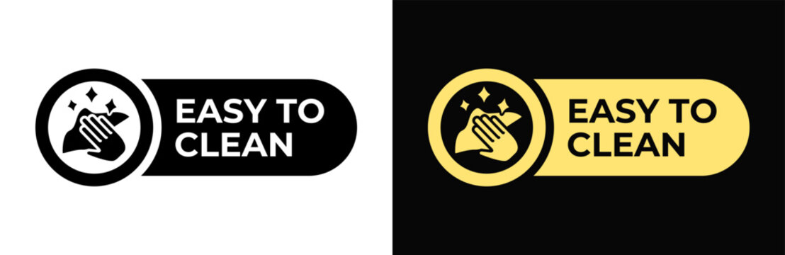 Easy to clean icon. Hand with napkin label. Easy to clean vector illustration for product packaging. Cleaning service badge. Housekeeping sign. Household symbol. Wipe emblem.