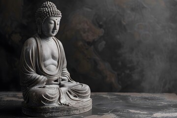 Serene Buddha Statue in Meditative Pose Against a Dark Background