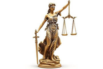 Bronze Statue of Lady Justice Holding Scales and Sword