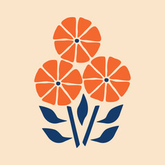 Red geometric flower hand drawn vector illustration. Isolated folk plant in Scandinavian style for poster or logo.