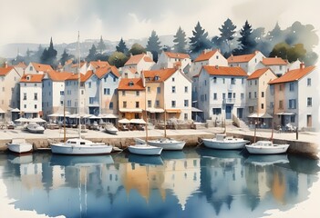 picturesque coastal town watercolor