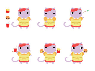 ハンバーガーショップ店員のネコ　アイコンセット1
