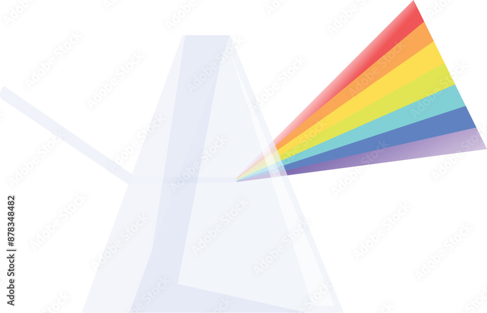 Poster triangular prism refracting light beam creating rainbow spectrum illustrating concept of optics and 