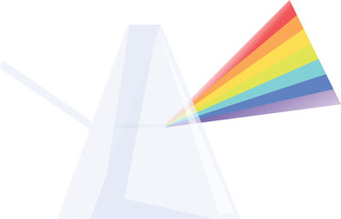 Triangular prism refracting light beam creating rainbow spectrum illustrating concept of optics and physics