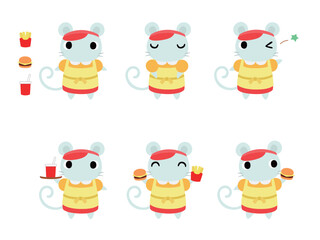 ハンバーガーショップ店員のネズミ　アイコンセット1