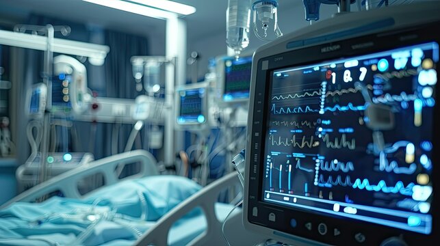High-tech patient monitoring system in an intensive care unit