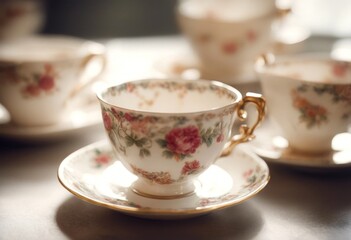 Fototapeta premium cake china lsh tea afternoon cakes food shop teacups room dresser kitchen vintage british
