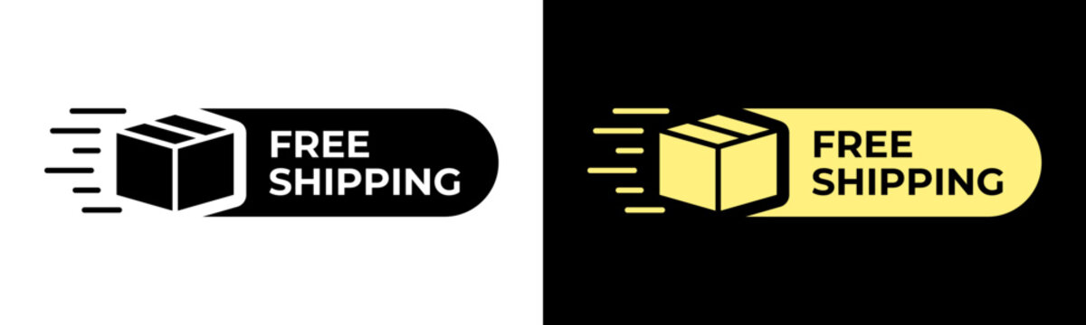 Free shipping label. Free delivery vector illustration. Free transportation icon. Packaging shipment emblem. Cardboard box delivery postage stamp.