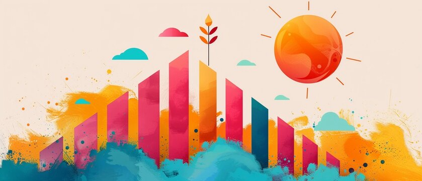 Flat design illustration of growth acceleration techniques, vibrant colors, minimalistic design, innovative solutions, efficient progress