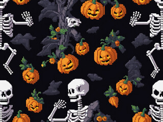  halloween skeleton pixel art 8bit .AI generated