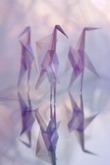 Origami Elegance: Gentle Cranes Adrift in Dreamy Light
