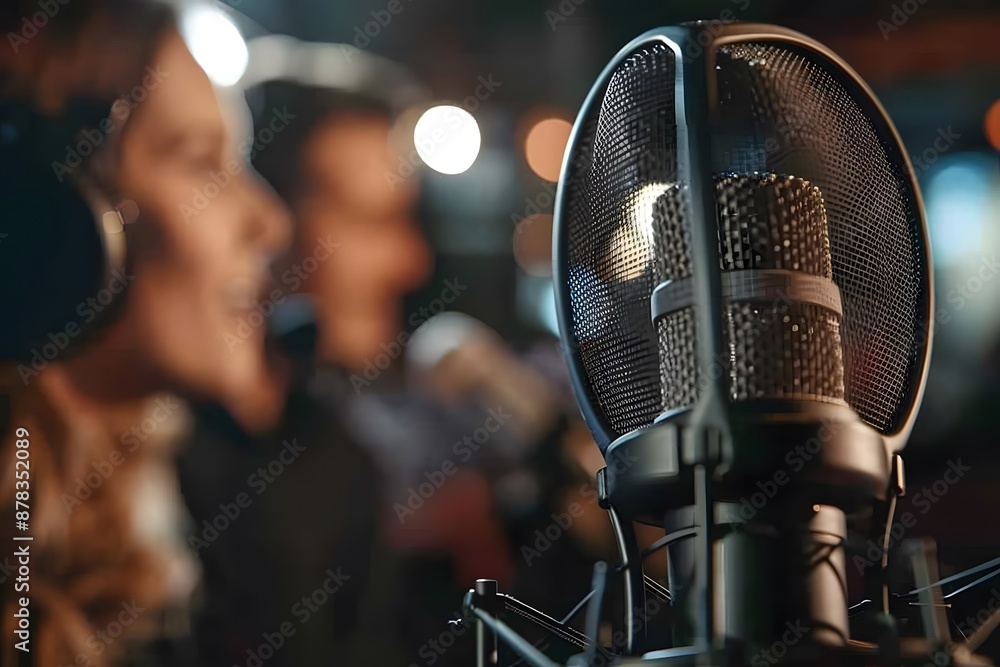 Poster close-up of a professional microphone in a recording studio