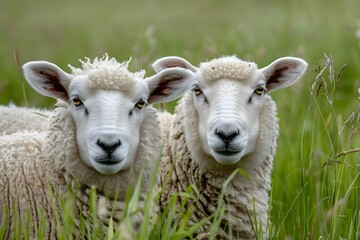 Adorable Pair of Sheep in a Lush Green Meadow