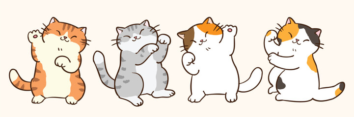 Vector Illustration of Cute Cartoon Cat Characters on Isolated Background