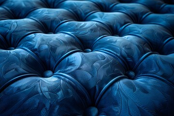 Luxurious Blue Tufted Upholstery with Intricate Floral Patterns