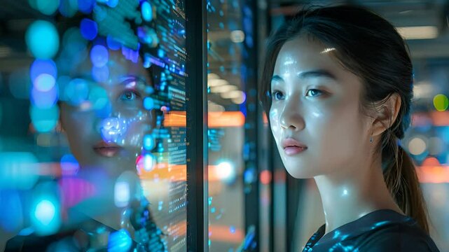Woman Looking at Data Screen.