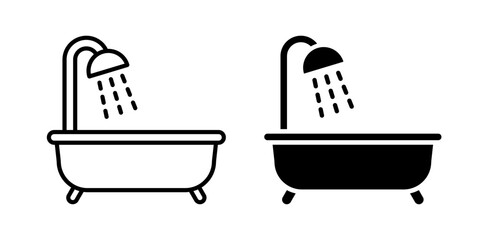 Bathtub icon. Shower vector illustration. Bathroom hygiene symbol. Bath tub silhouette. Washroom pictogram. Bathing sign.