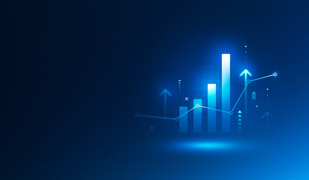 Growth chart business strategy up arrow graph finance stock market or increase money profit diagram on financial concept success economy investment background with digital progress trade bar target.