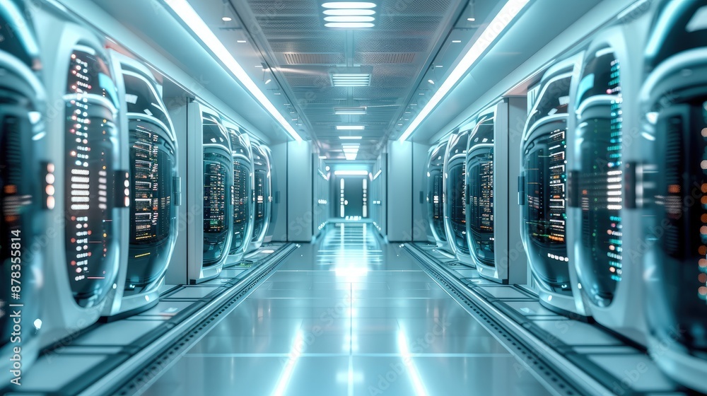 Aufkleber Futuristic interpretation of a mainframe computer room. Generative AI.