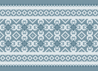 flower embroidery on cream background. ikat and cross stitch geometric seamless pattern ethnic oriental traditional. Aztec style illustration design for carpet, wallpaper, clothing, wrapping, batik.