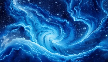 Obraz premium Blue galaxy background texture abstract swirls and clouds with white stars—outer space sci-fi concept.