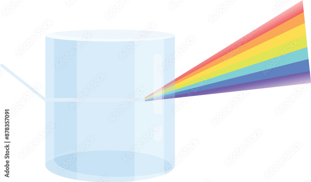 Poster light beam passing through triangular prism creating rainbow effect illustration on white background