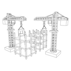 Construction crane tower. Building under construction industrial concept. Wireframe low poly mesh vector illustration.