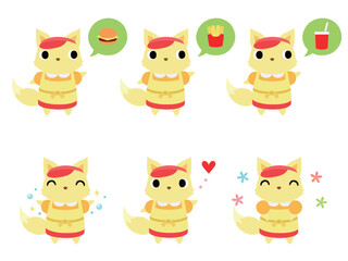 Fototapeta premium ハンバーガーショップ店員のキツネ アイコンセット2