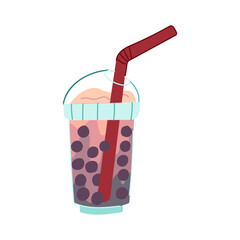 coffee bubble tea cartoon. milk boba, brown beverage, ice asian coffee bubble tea sign. isolated symbol vector illustration
