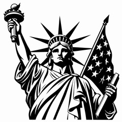 Abstract Black and White Statue of Liberty with American Flag Illustration  © ULLAHG3W