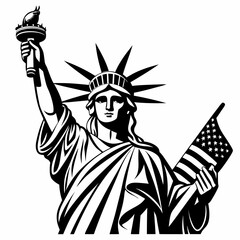 Abstract Black and White Statue of Liberty with American Flag Illustration  © ULLAHG3W