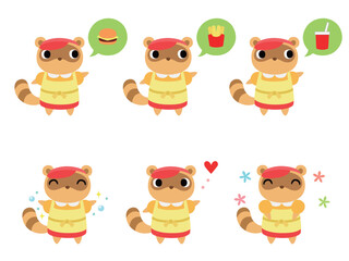 ハンバーガーショップ店員のタヌキ　アイコンセット2