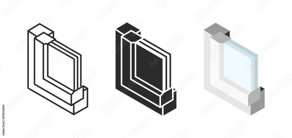 Poster cross section window profile icon. triple glazed window pane pvc profile symbol. plastic frame struc