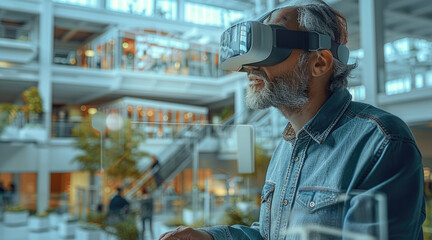 Architects using augmented reality technology to visualize a building design, in a modern studio environment with large windows. Generative AI.