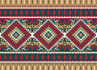Geometric ethnic oriental seamless pattern traditional Design for background,carpet,wallpaper.clothing,wrapping,Batik fabric,Vector illustration.embroidery style - Sadu, sadou,